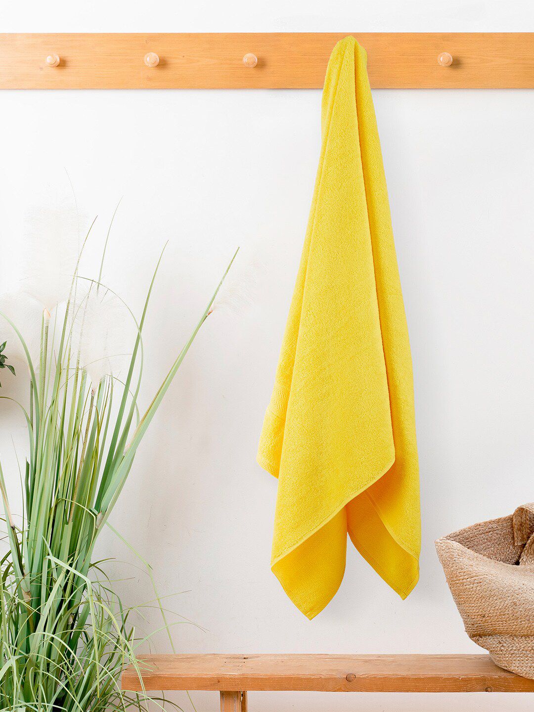 Layers Yellow Solid 400 GSM Cotton Bath Towel Price in India
