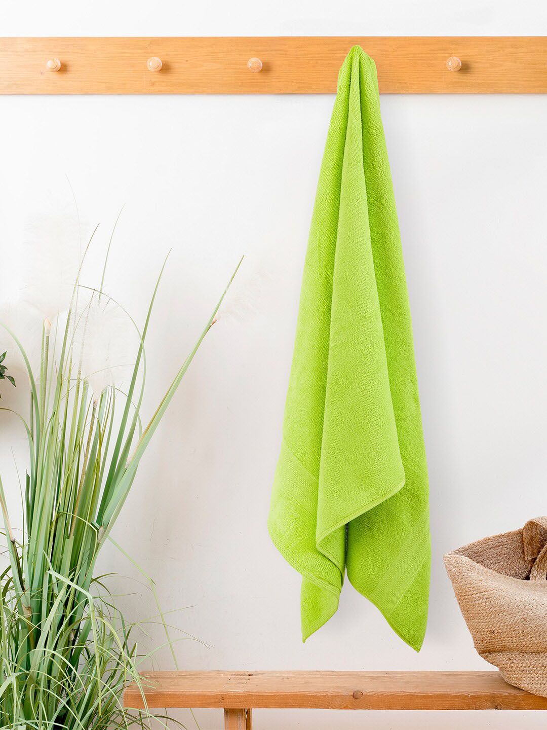 Layers Lime Green Solid 400 GSM Pure Cotton Bath Towels Price in India