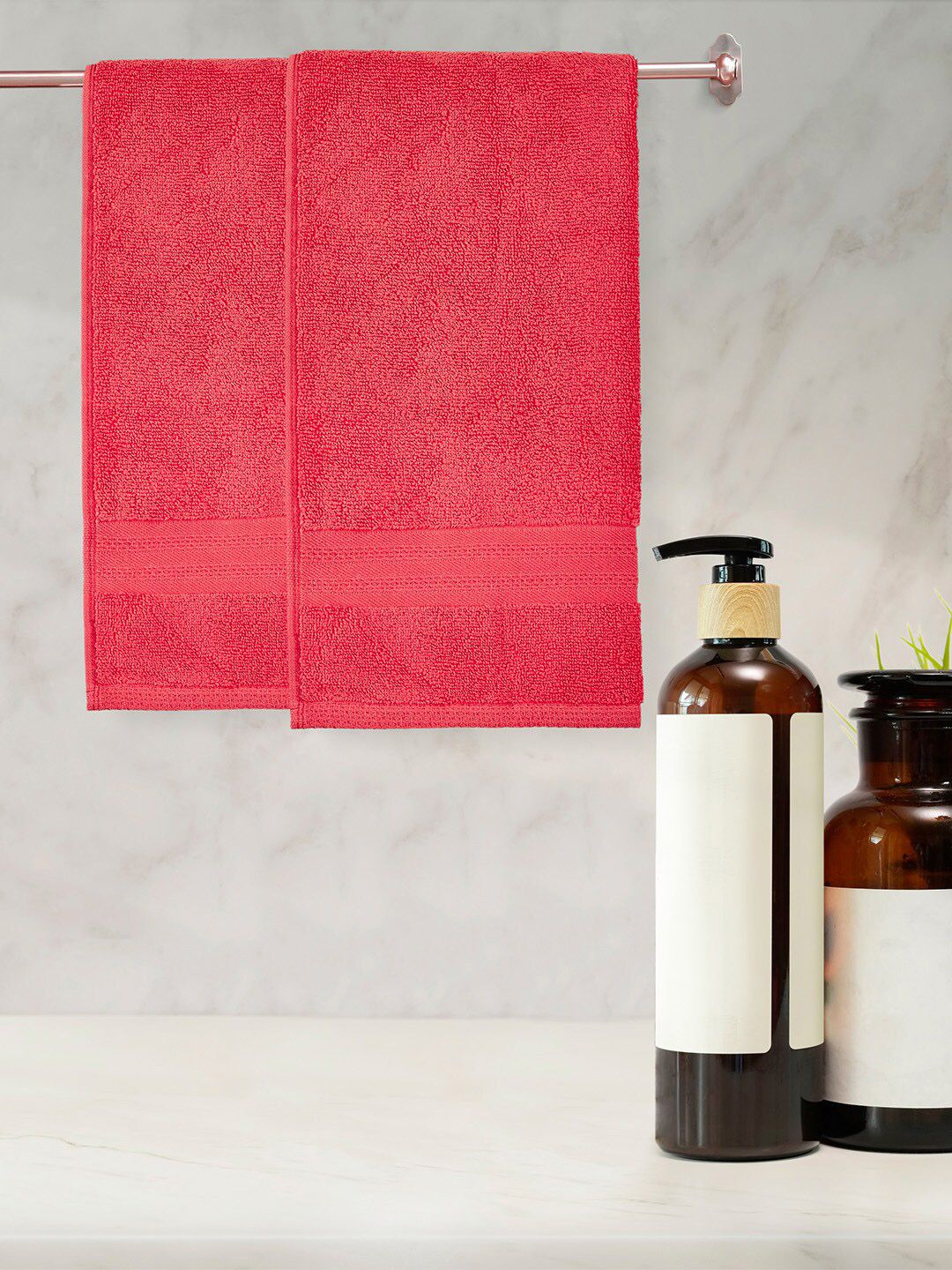 Layers Set Of 2 Red Solid 400 GSM Pure Cotton Hand Towel Price in India