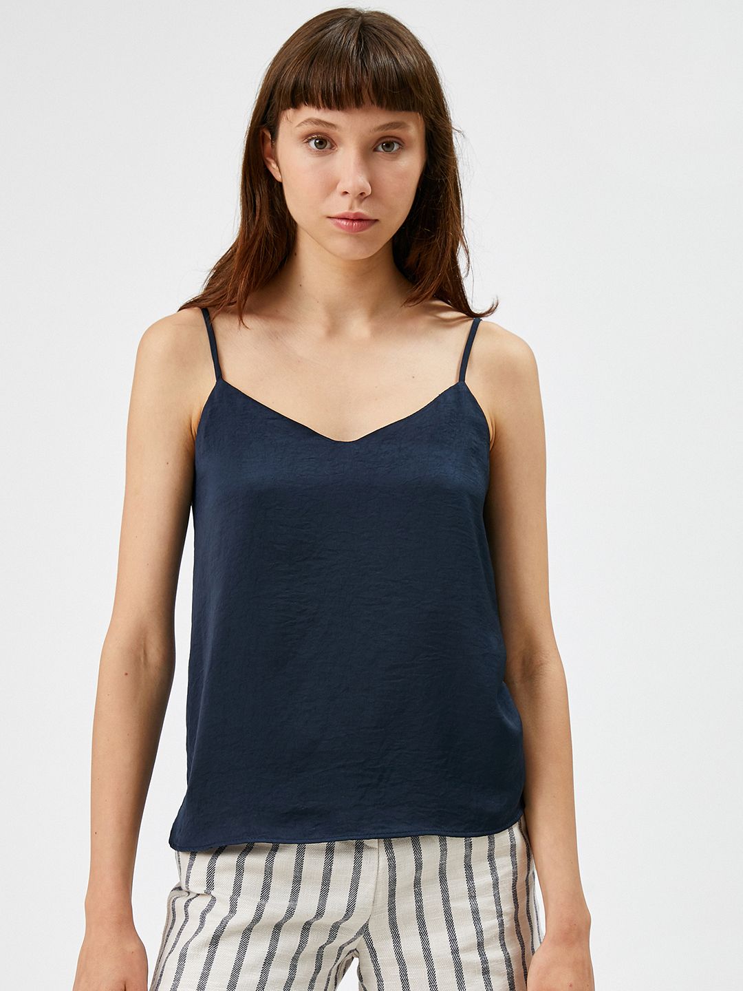 Koton Navy Blue Shoulder Straps Tank Top Price in India