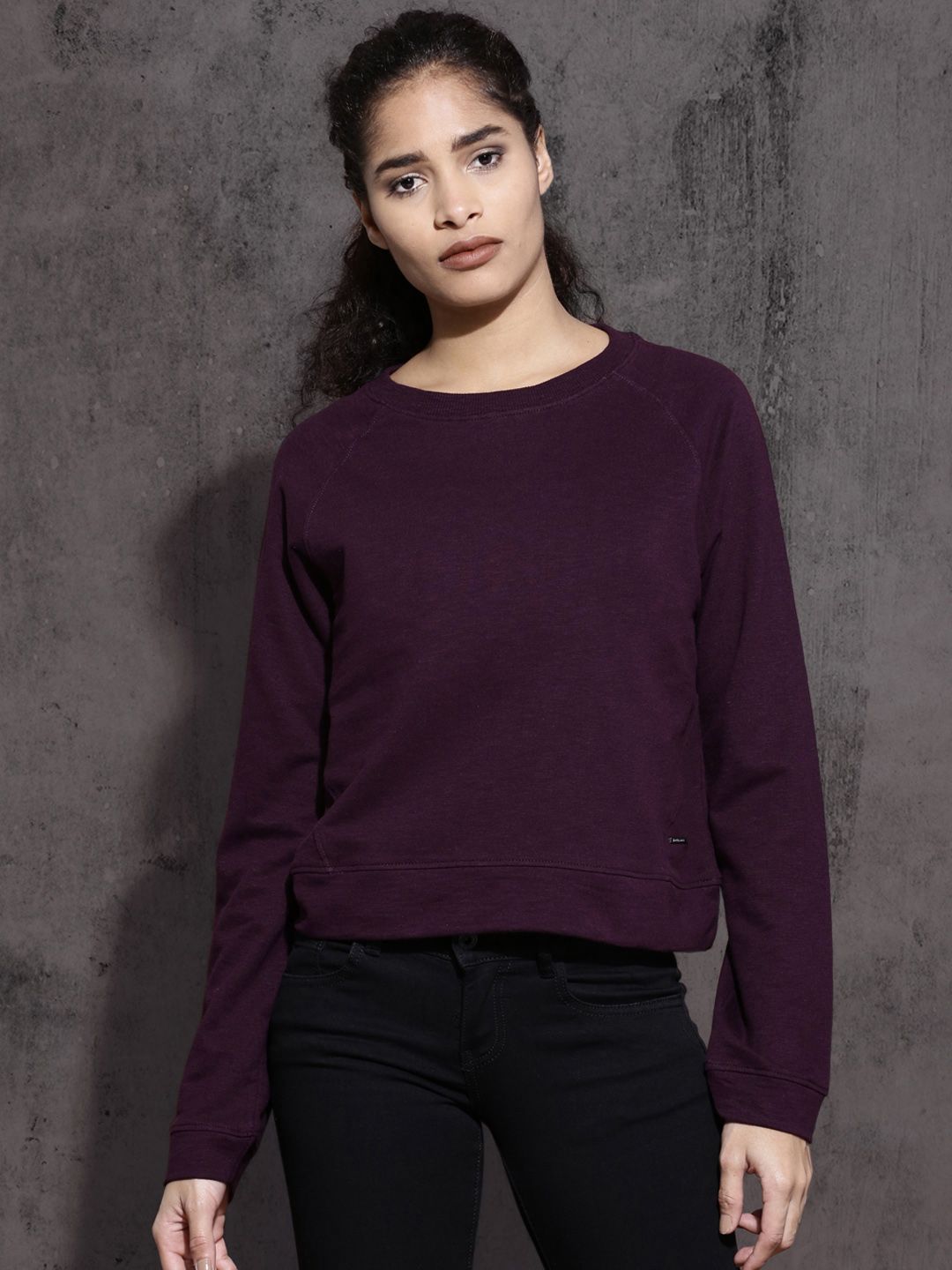 Roadster Women Purple Solid Sweatshirt Price in India