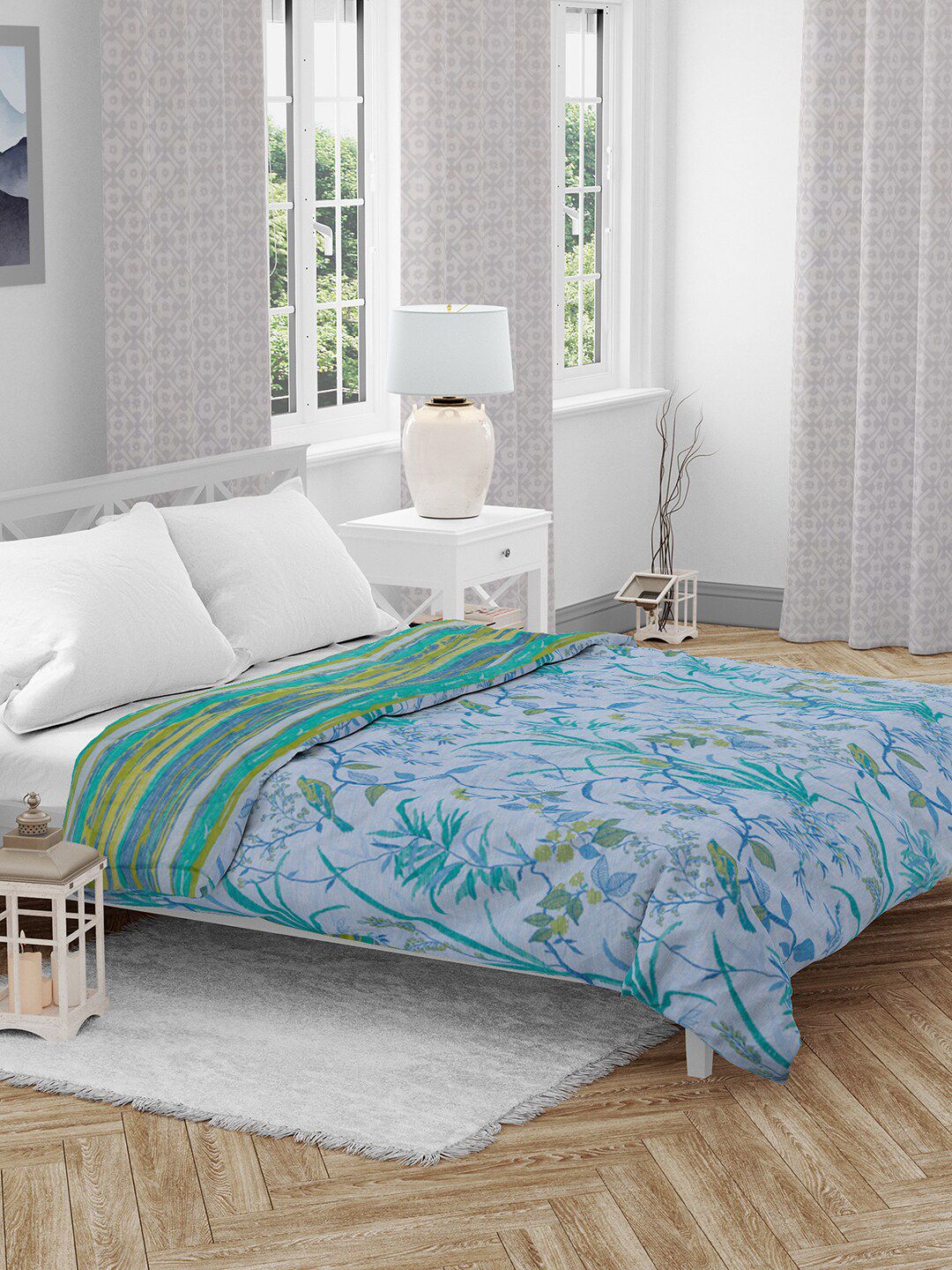 HomeTown Green & Blue Floral AC Room 150 GSM Double Bed Comforter Price in India