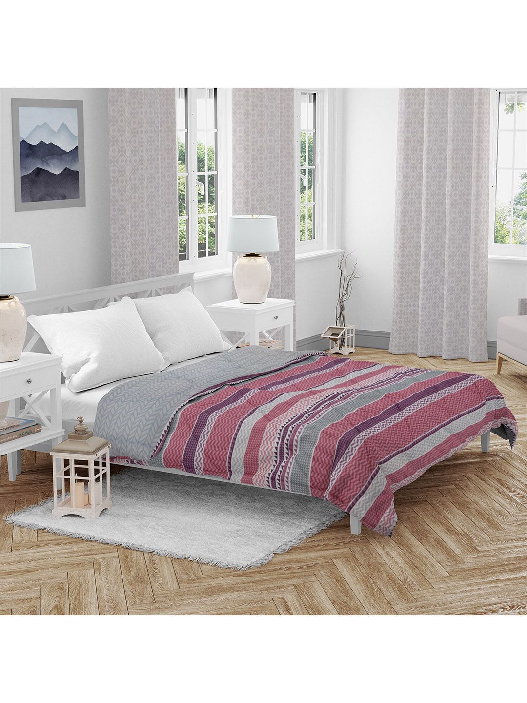 HomeTown Pink & Grey Geometric AC Room 150 GSM Double Bed Comforter Price in India