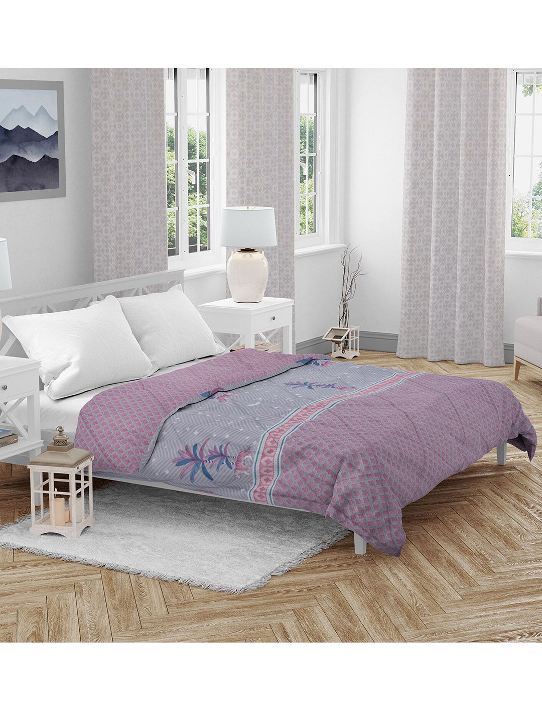 HomeTown Grey & Pink AC Room 150 GSM Double Bed Comforter Price in India