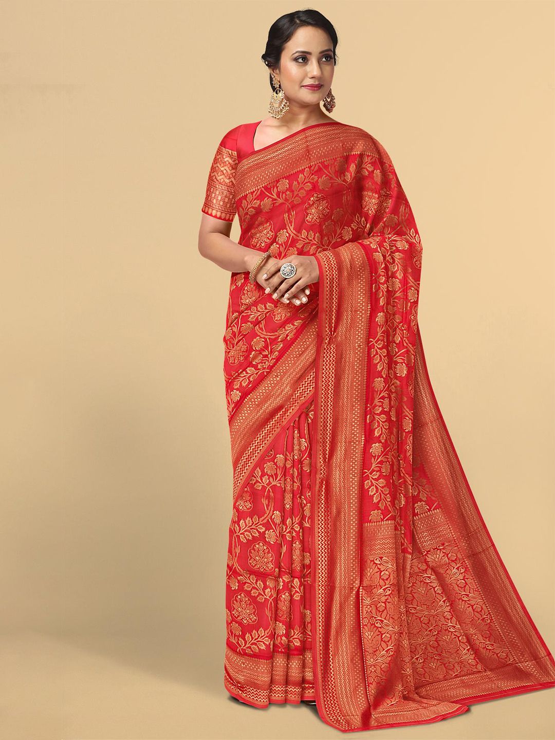 Kalamandir Red Floral Silk Blend Saree Price in India