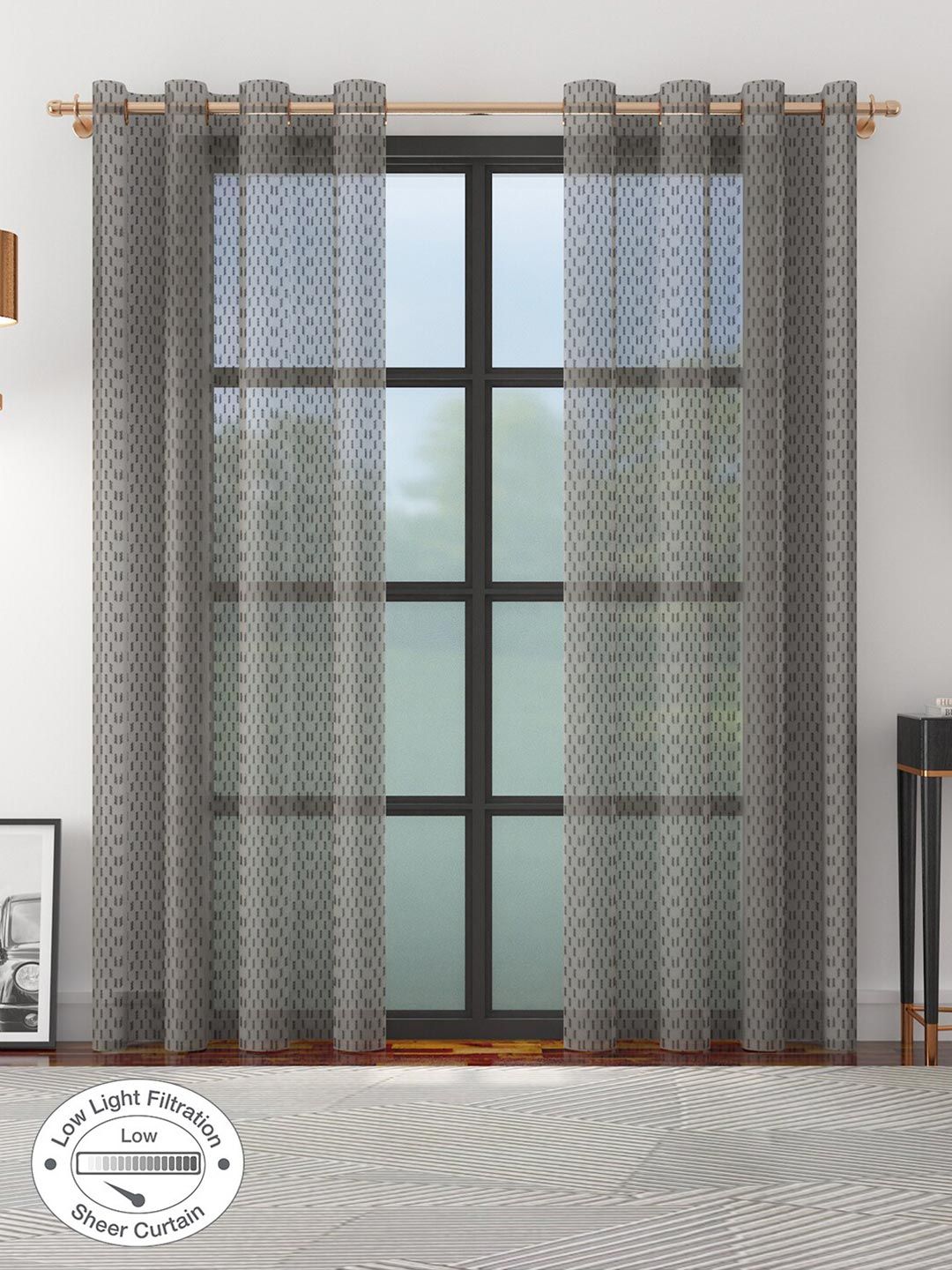 HomeTown Grey Pack of 2 Geometric Long Door Curtain Price in India