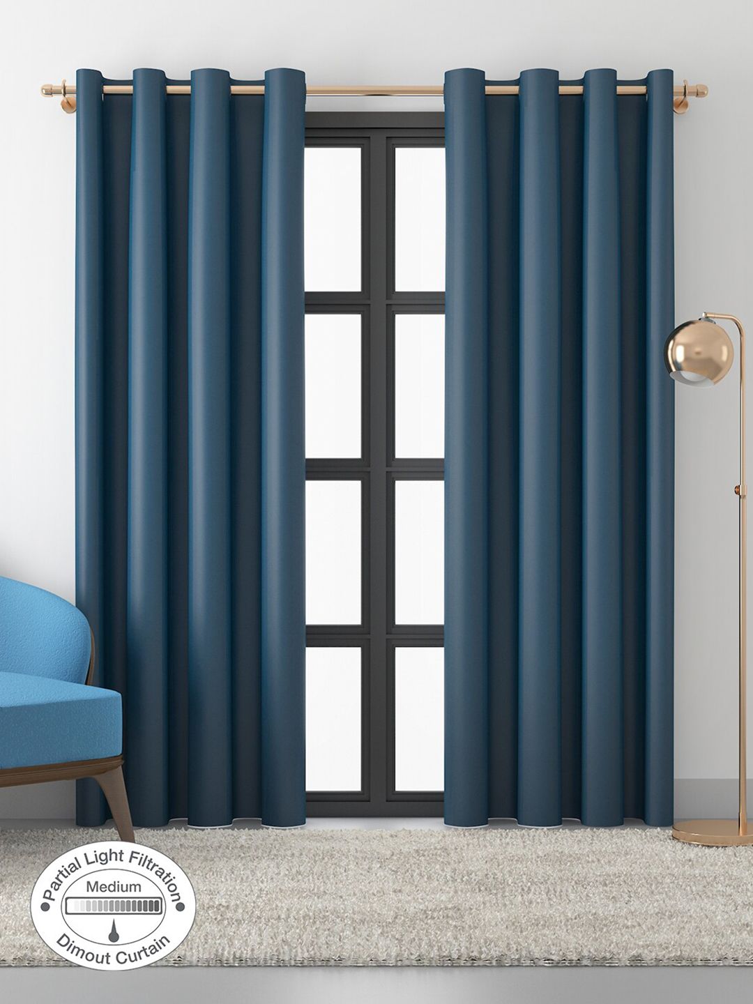 HomeTown Set of 2 Navy Blue Solid Door Curtain Price in India