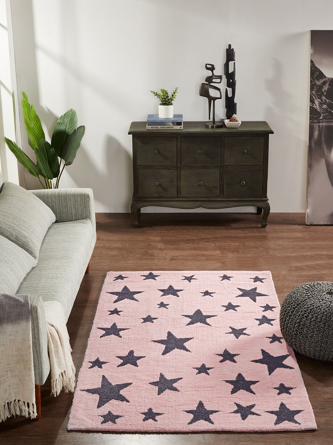 Pano Pink & Grey Star Printed Carpets Price in India