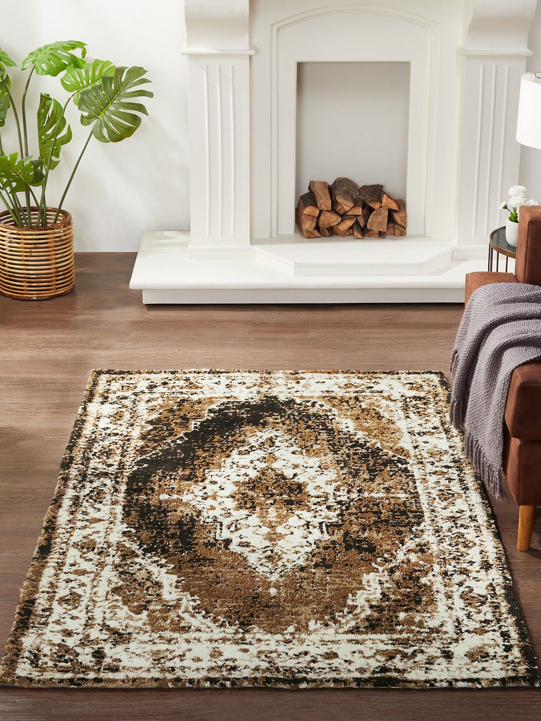Pano Brown & Cream Coloured Abstract Printed Carpets Price in India