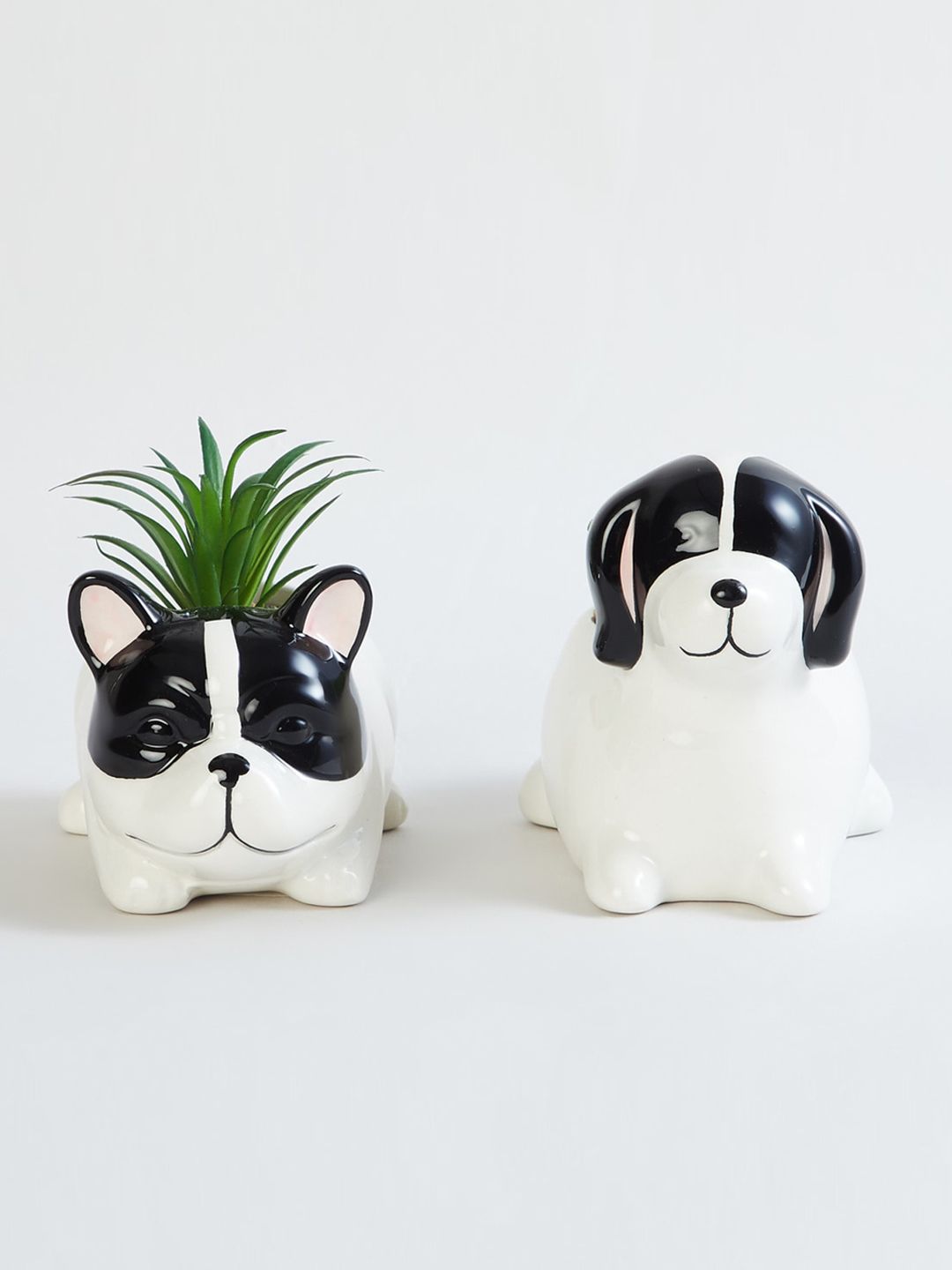 Home Centre Pack of 2 White Textured Ceramic Dog Planters Price in India