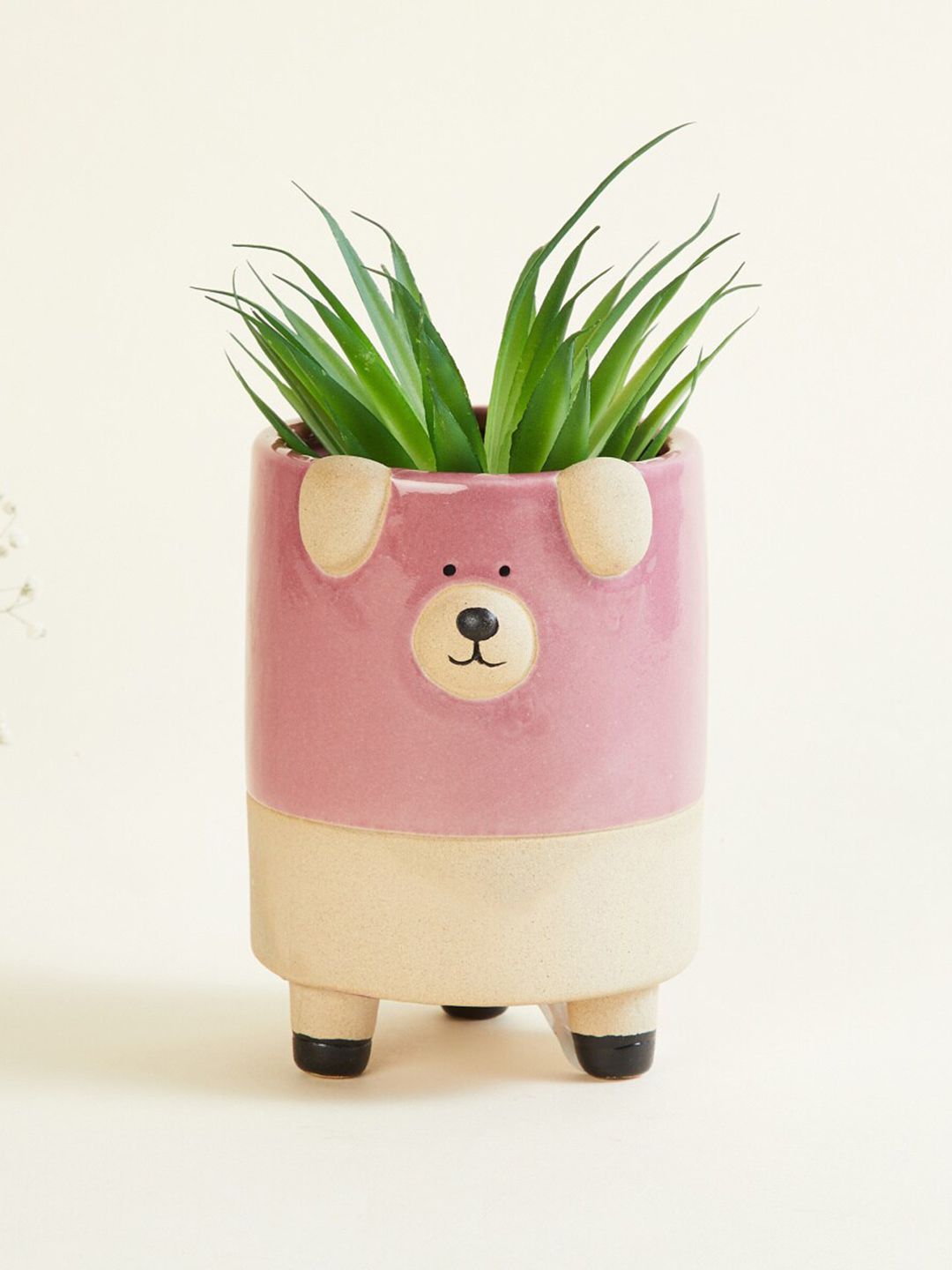 Home Centre Pink & Cream-Coloured Colourblocked Bear Ceramic Floor Planter Price in India