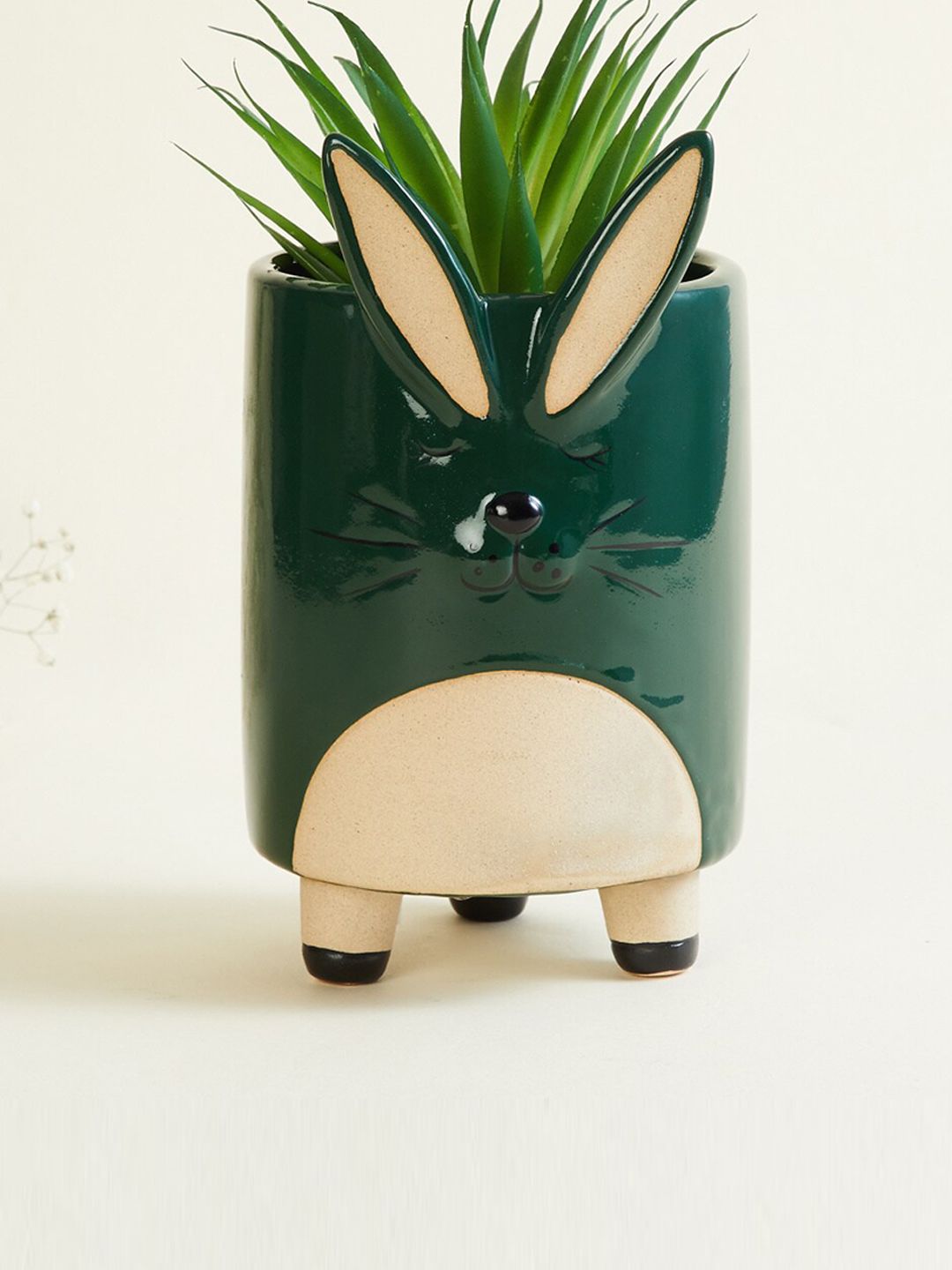 Home Centre Green & Beige Rabbit Textured Ceramic Planter Price in India