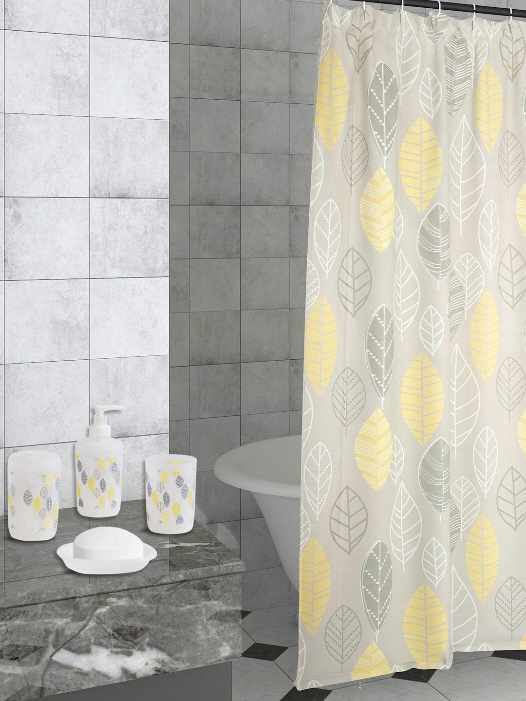 Home Centre 5-Piece White & Yellow Bathroom Accessories Price in India