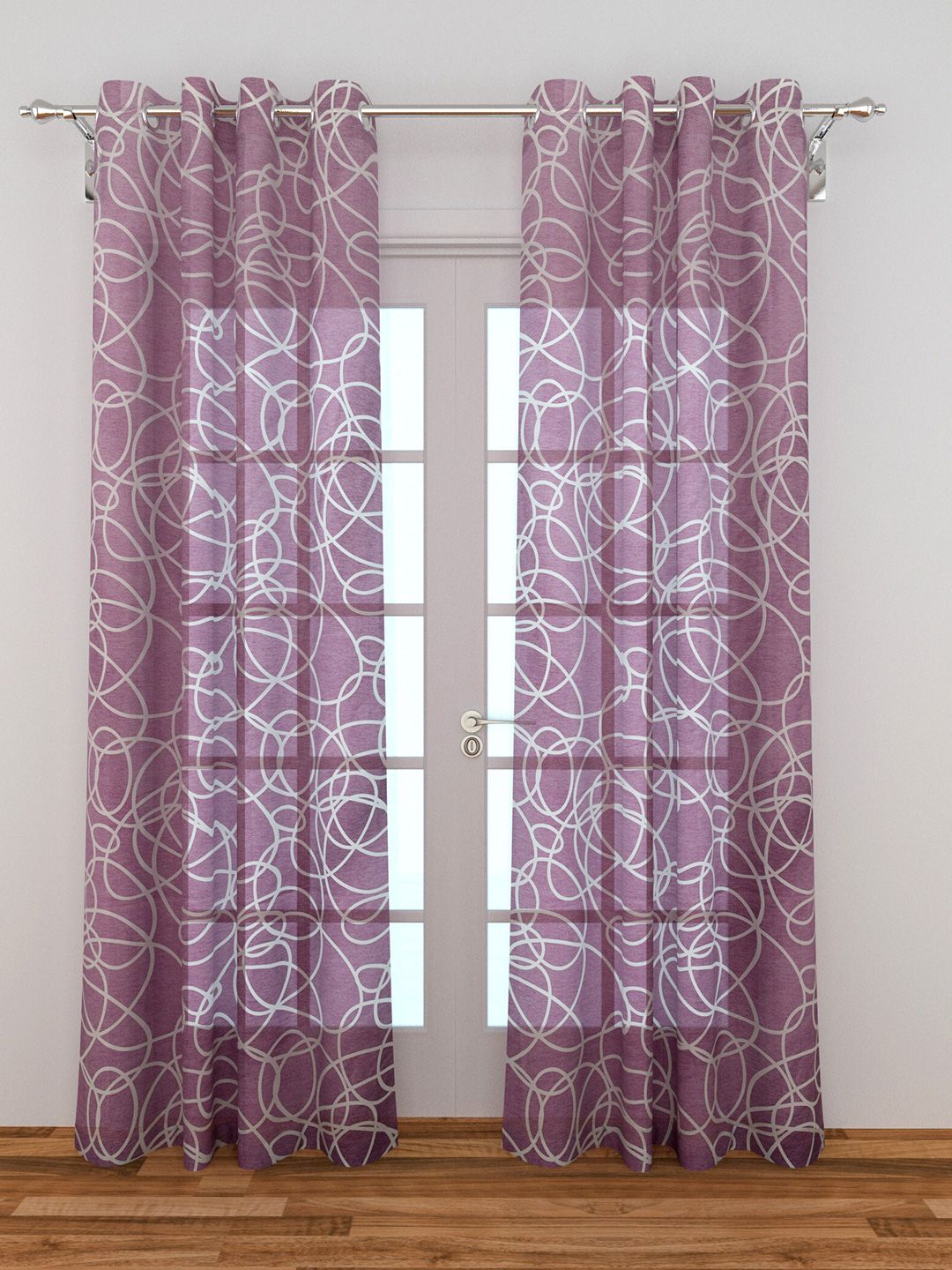 Home Centre Purple & White Set of 2 Geometric Door Curtain Price in India