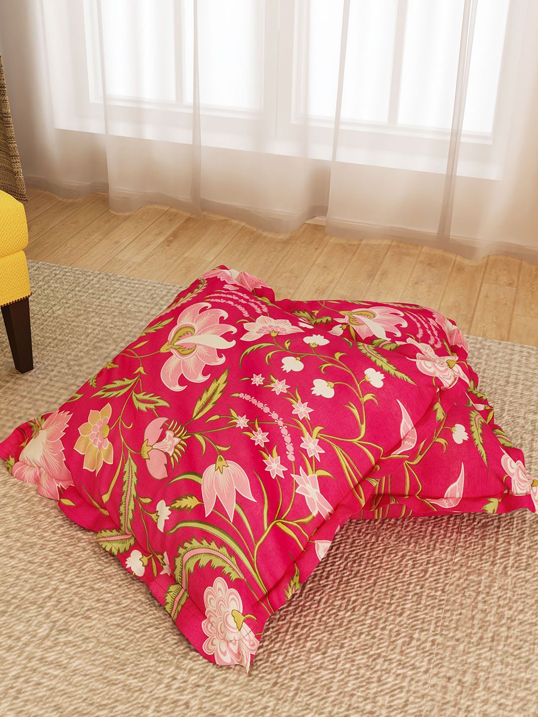 Home Centre Pink & Green Set of 2 Floral Square Cushion Covers Price in India