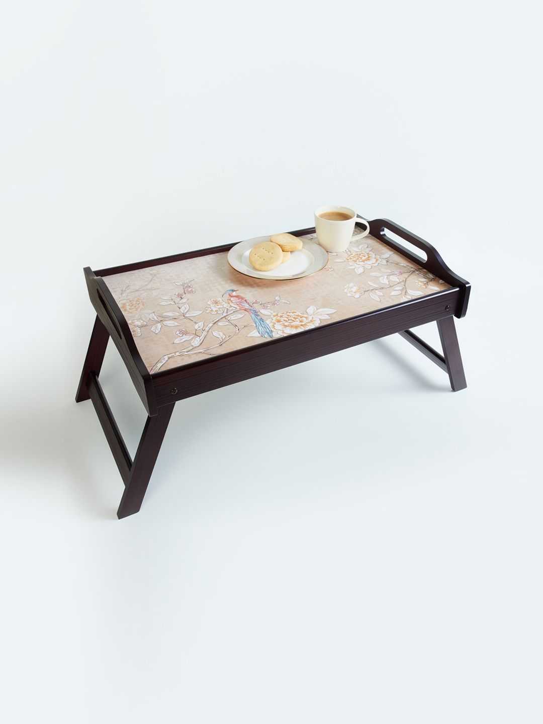 Home Centre Brown & Off White Printed Rectangular Wooden Breakfast Tray Price in India