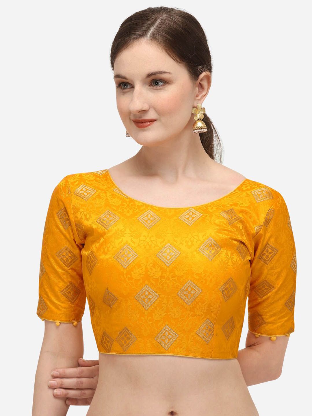 Fab Dadu  Yellow Printed Saree Blouse Price in India