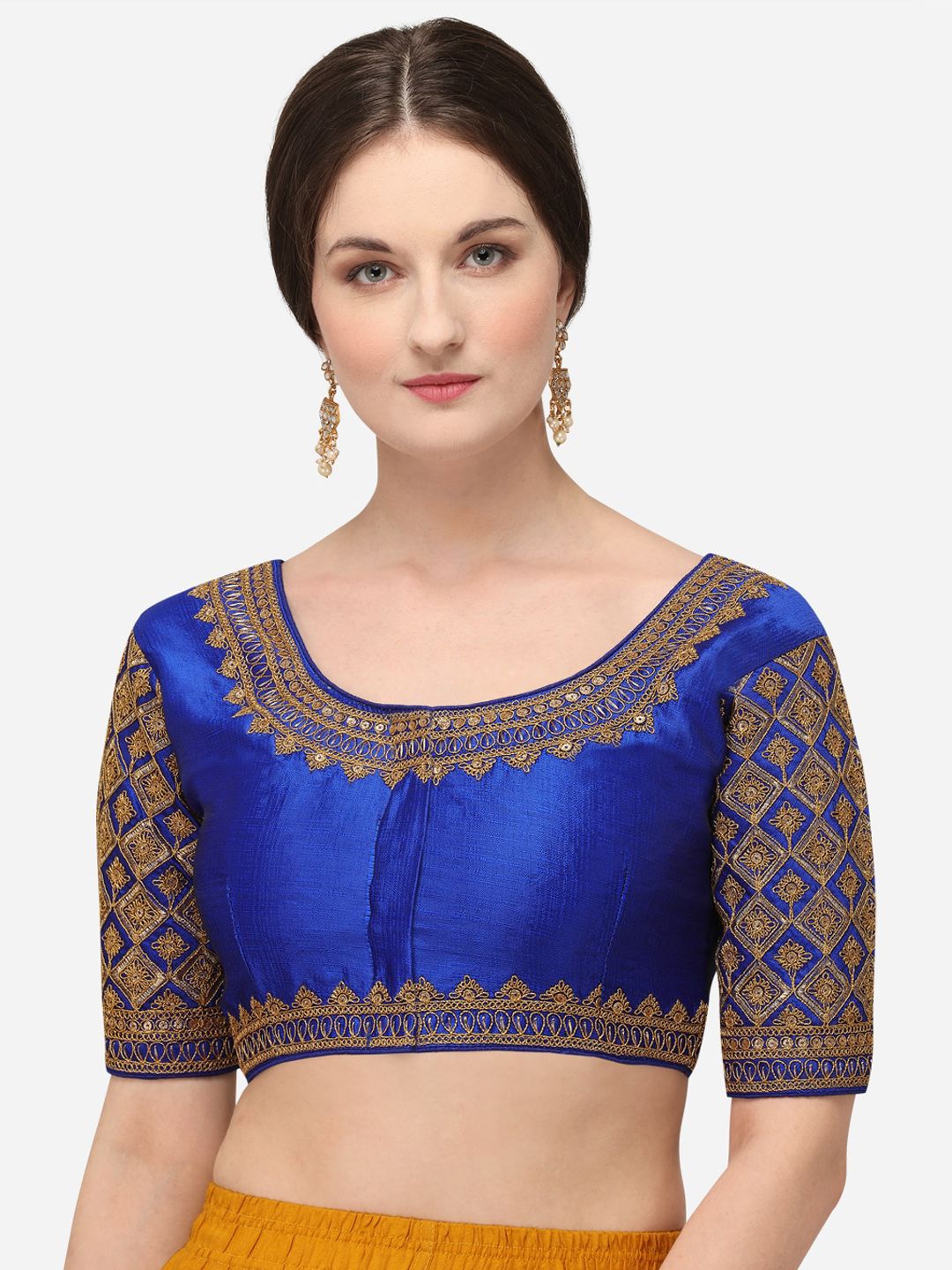 Fab Dadu Women Blue Embroidered Silk Saree Blouse Price in India