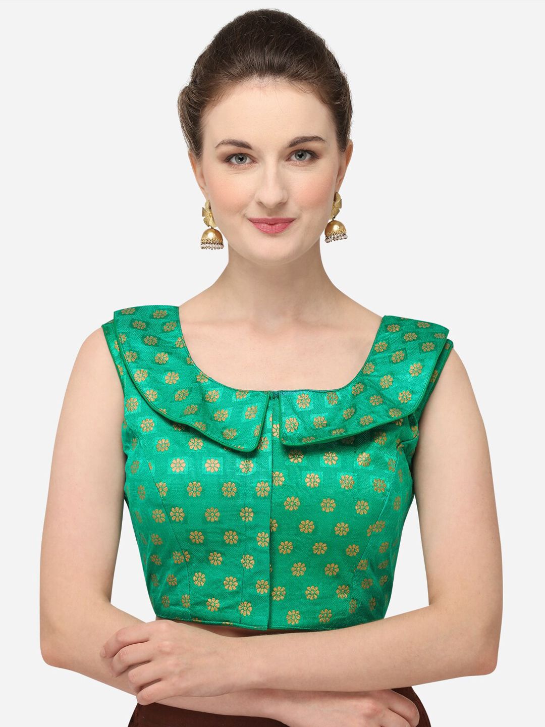 Fab Dadu Green Printed Woven Design Saree Blouse Price in India