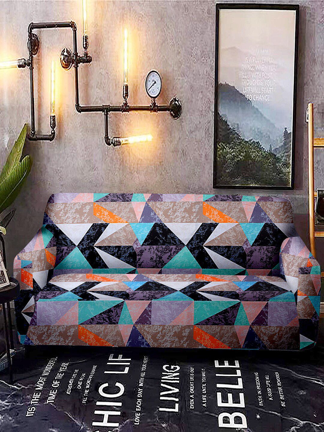 Cortina Blue & Grey Printed Two-Seater Sofa Cover Price in India