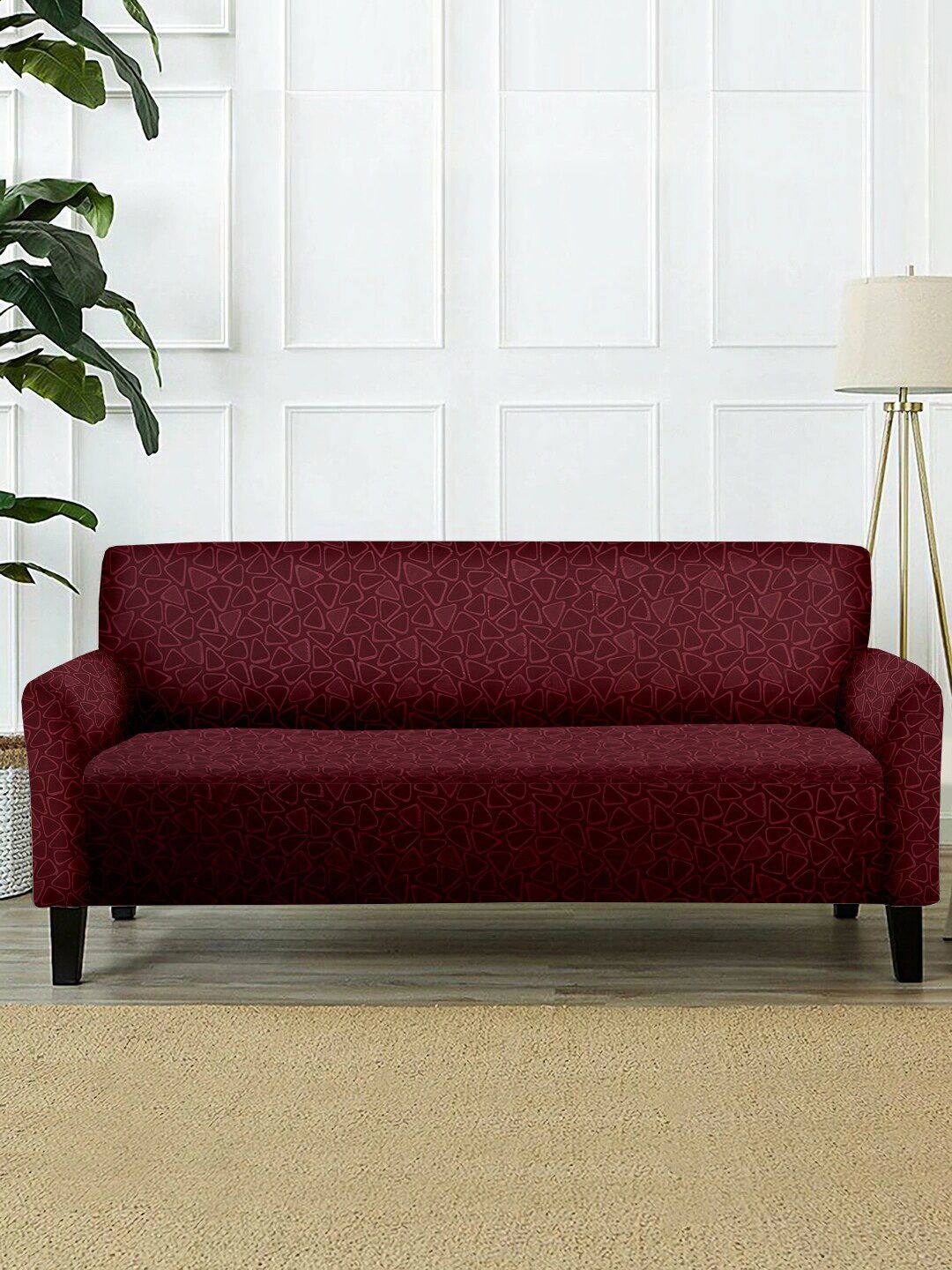 Cortina Maroon Solid 3 Seater Sofa Cover Price in India