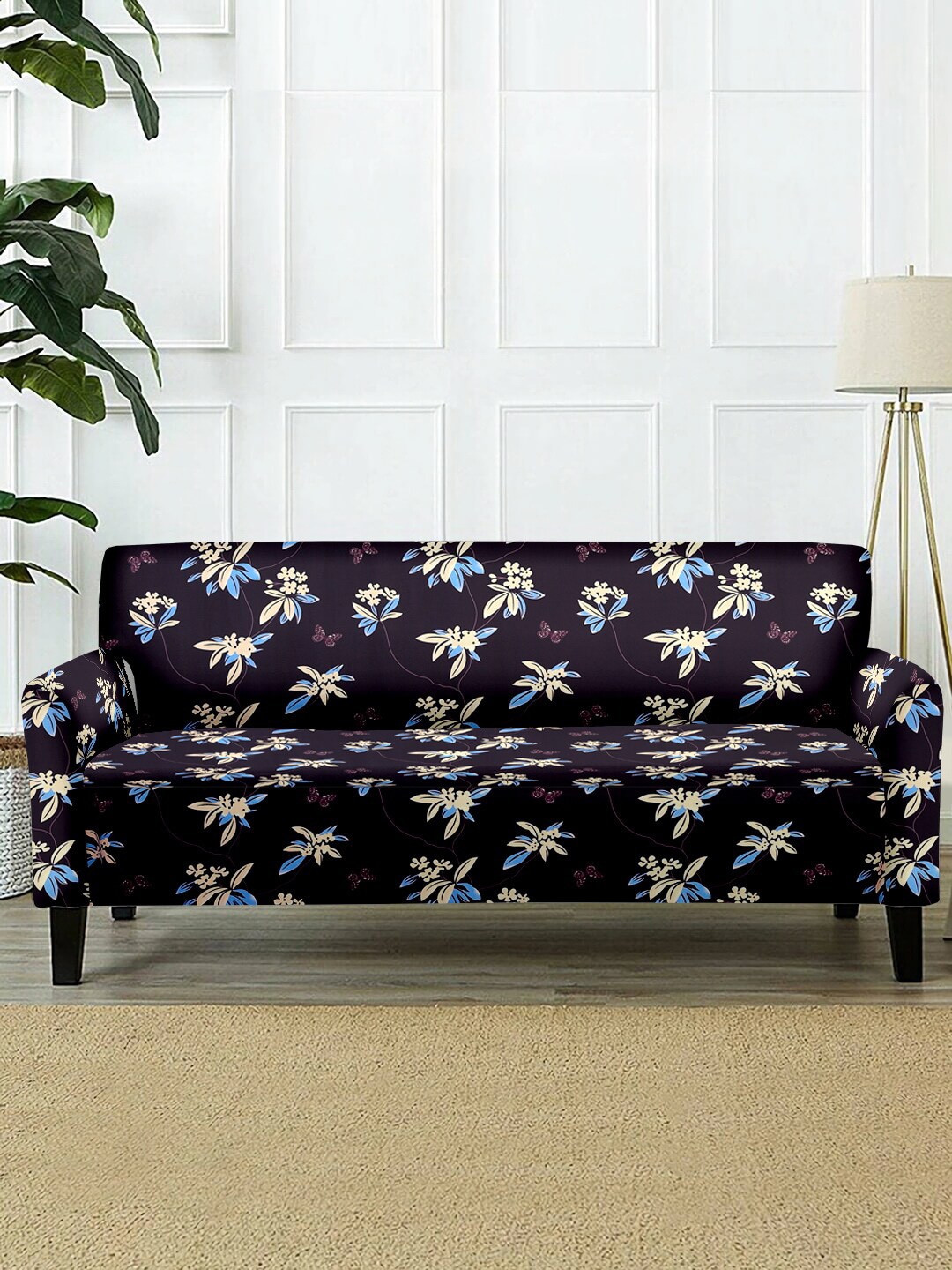 Cortina Violet & Blue Printed 3 Seater Sofa Covers Price in India