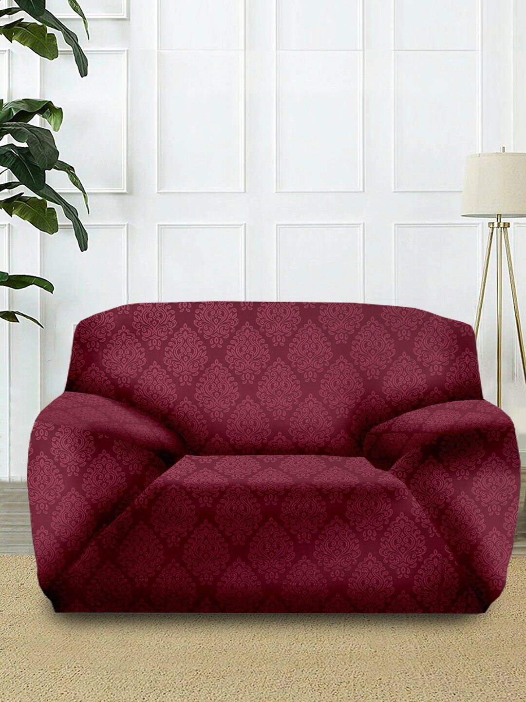 Cortina Maroon Printed Single-Seater Sofa Cover Price in India