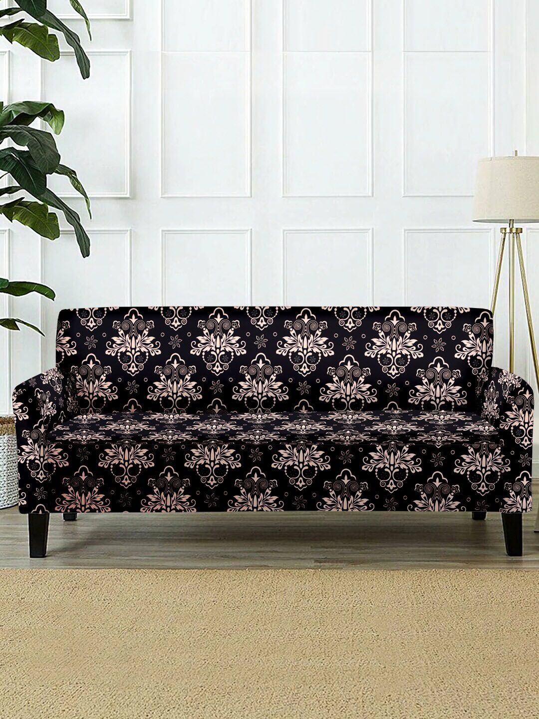 Cortina Black Printed 3-Seater Sofa Cover Price in India