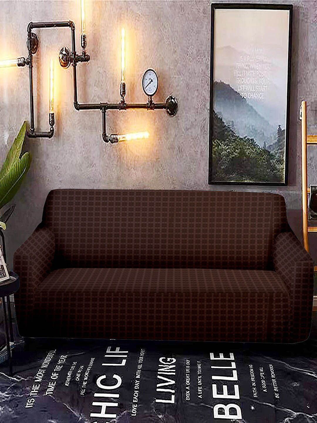 Brown Printed Stretchable Non-Slip 2-Seater Sofa Cover Price in India