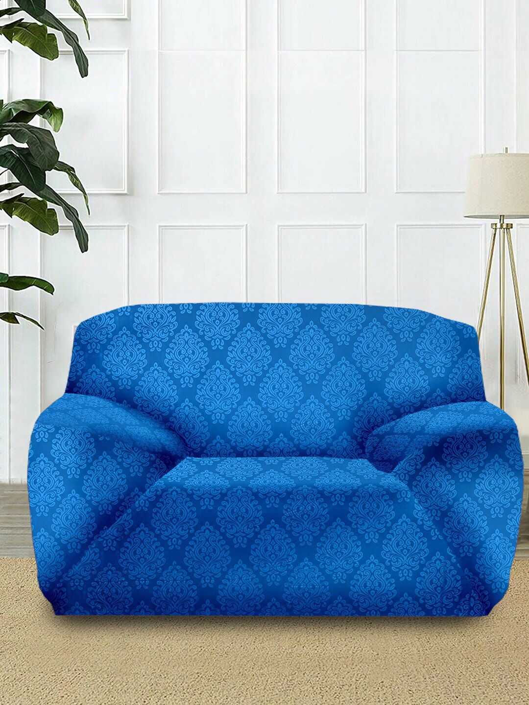 Cortina Blue Printed Stretchable Non-Slip 1-Seater Sofa Covers Price in India