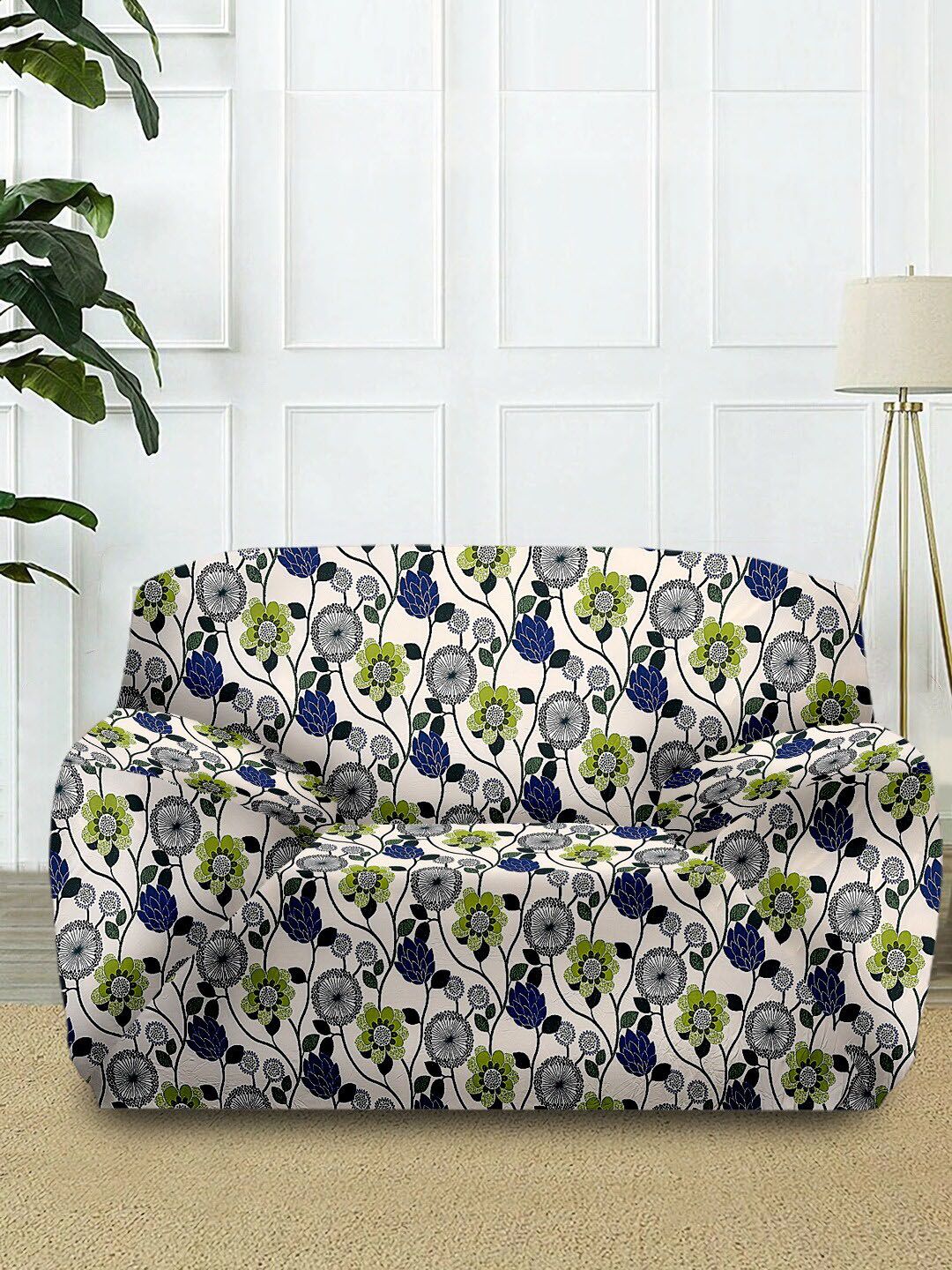 Cortina Adults Multi-Colored Floral Printed Stretchable Non-Slip 1-Seater Sofa Cover Price in India