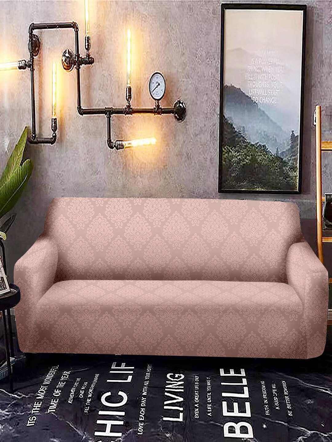 Cortina Pink Printed Two-Seater Sofa Cover Price in India