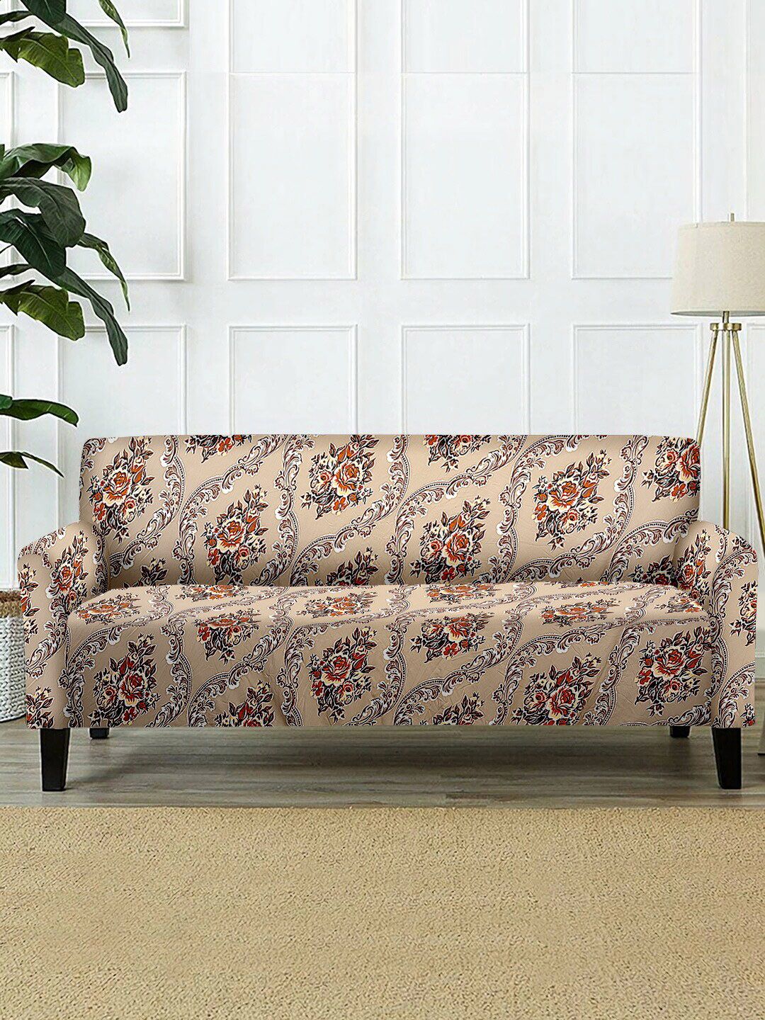 Cortina Beige Printed Two-Seater Sofa Cover Price in India