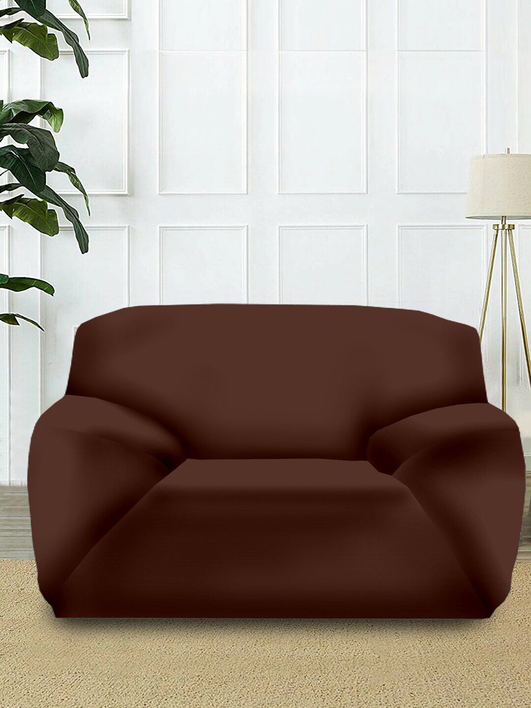 Cortina Brown Solid Single-Seater Sofa Cover Price in India