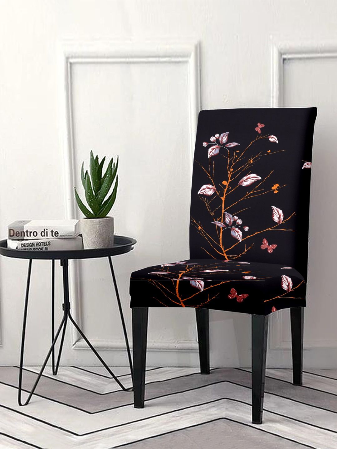 Cortina Black Printed Chair Covers Price in India