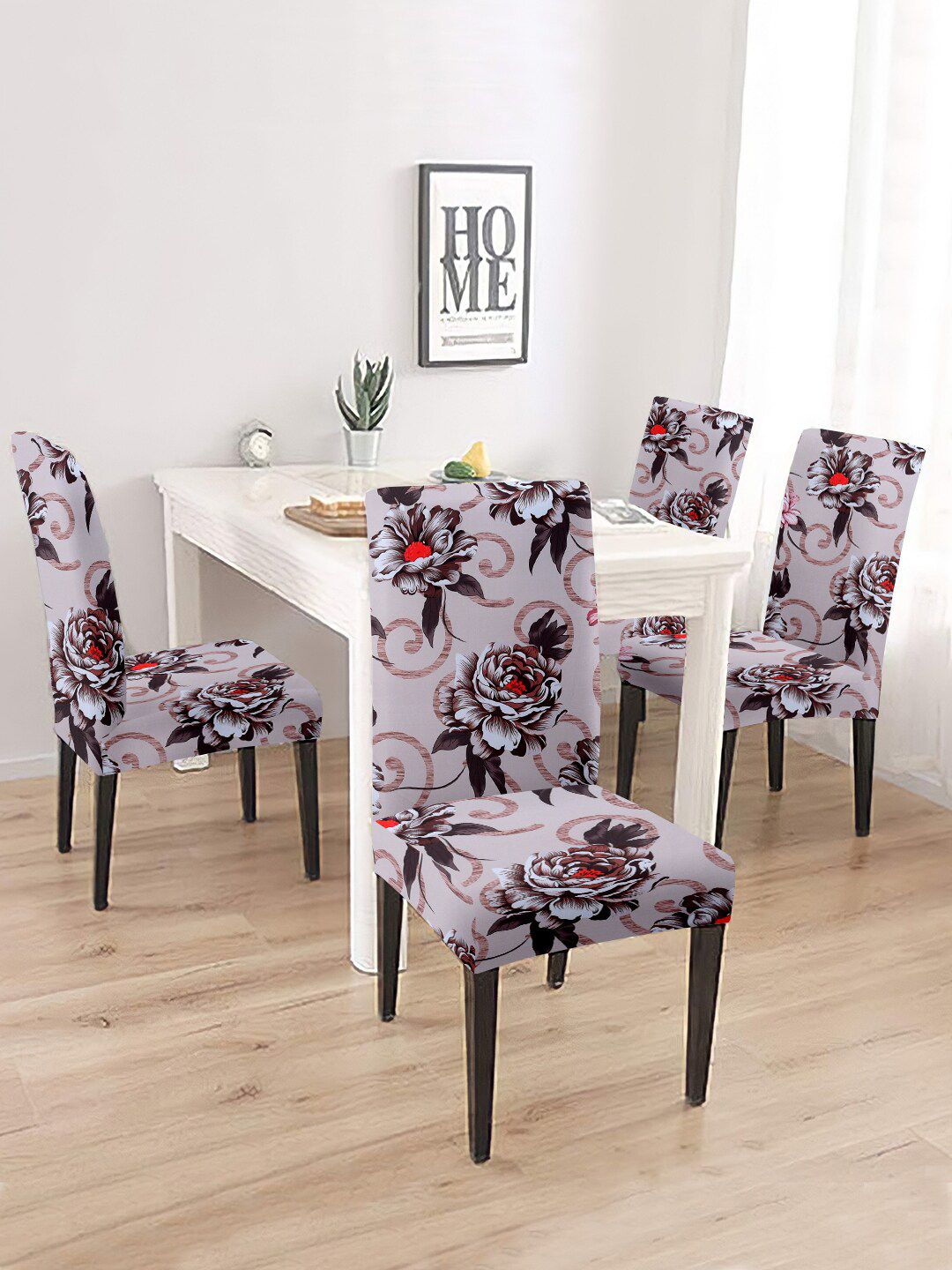 Cortina Set Of 4 Brown Printed Chair Covers Price in India