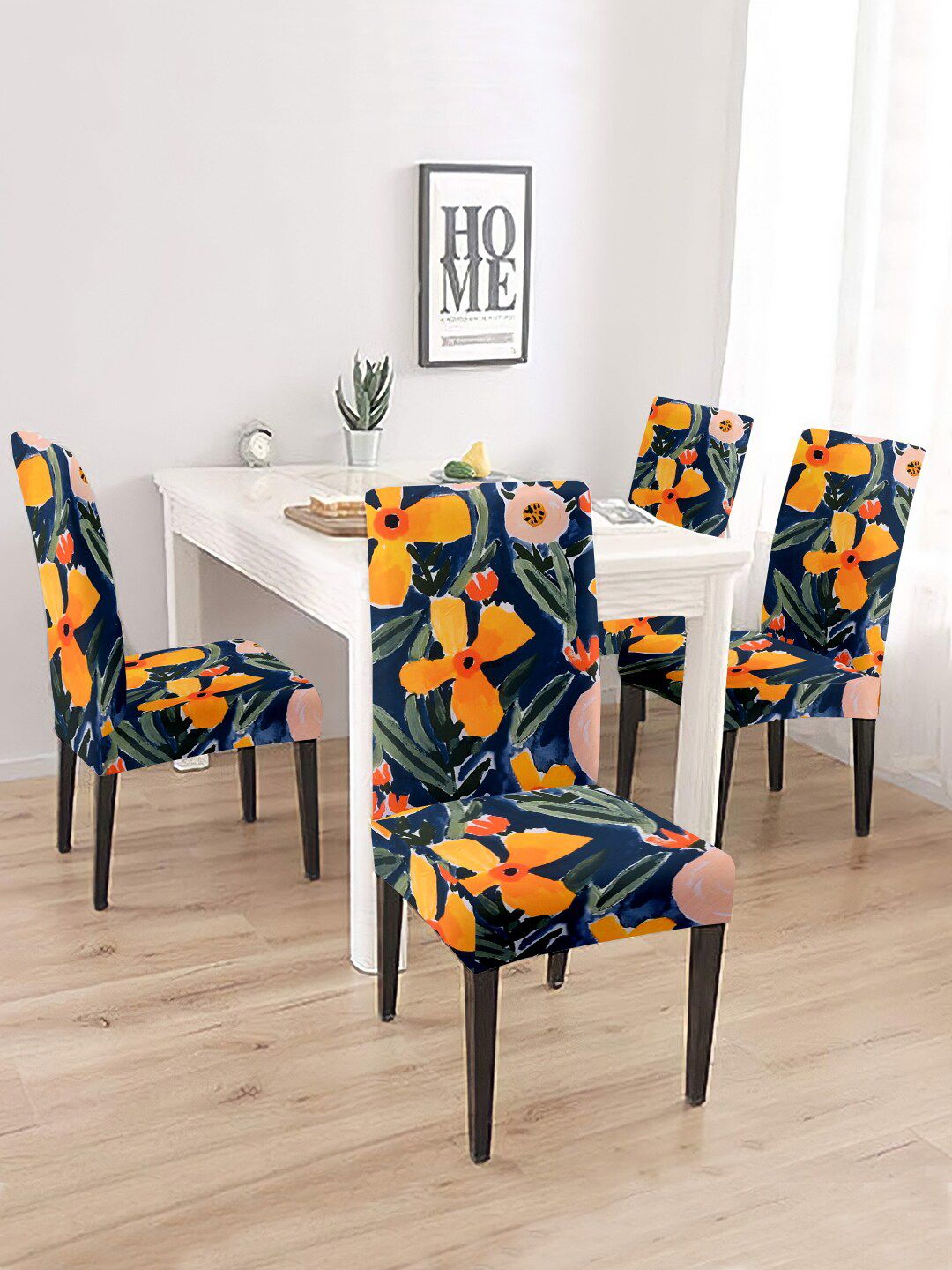 Cortina Set Of 4 Orange Coloured Printed Chair Covers Price in India