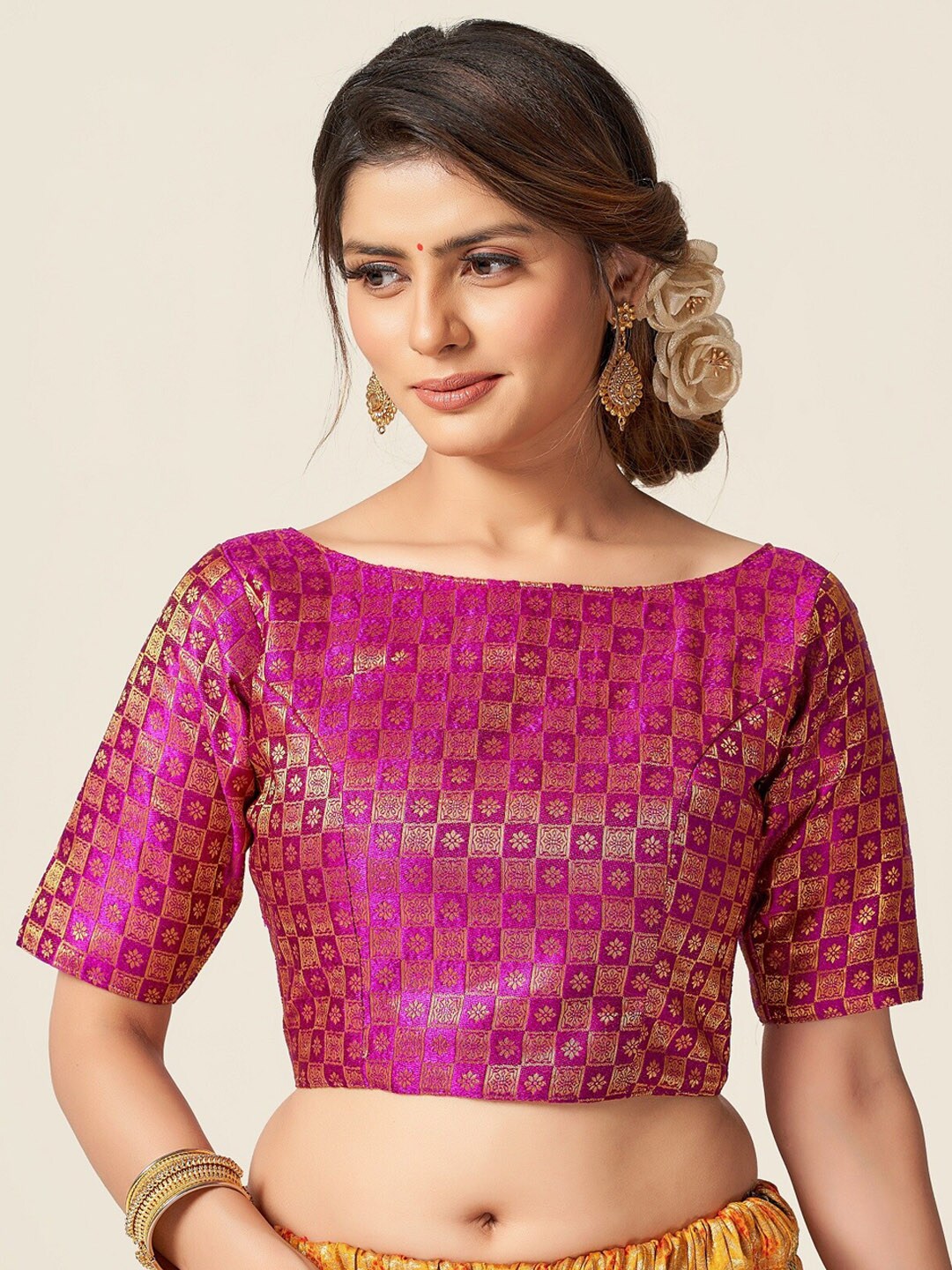 HIMRISE Women Pink Woven Design Saree Blouse Price in India