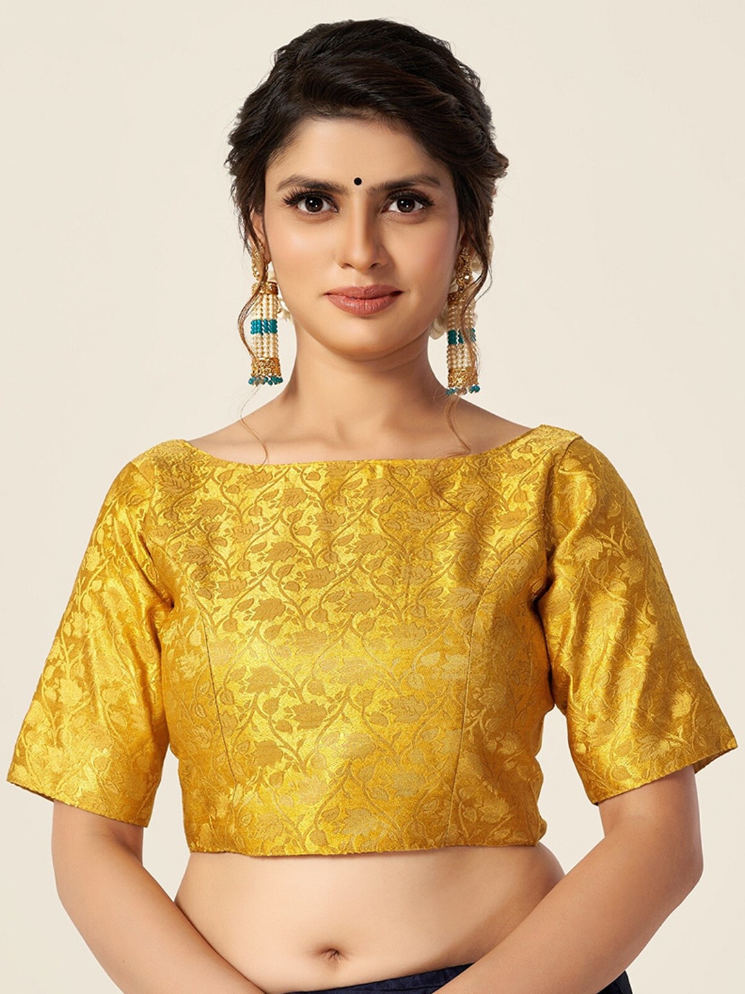 HIMRISE Women Yellow Woven Design Saree Blouse Price in India