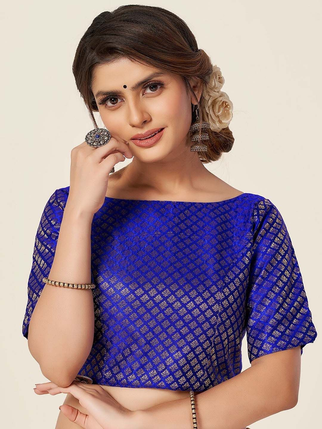 HIMRISE women Blue Woven Design Saree Blouse Price in India