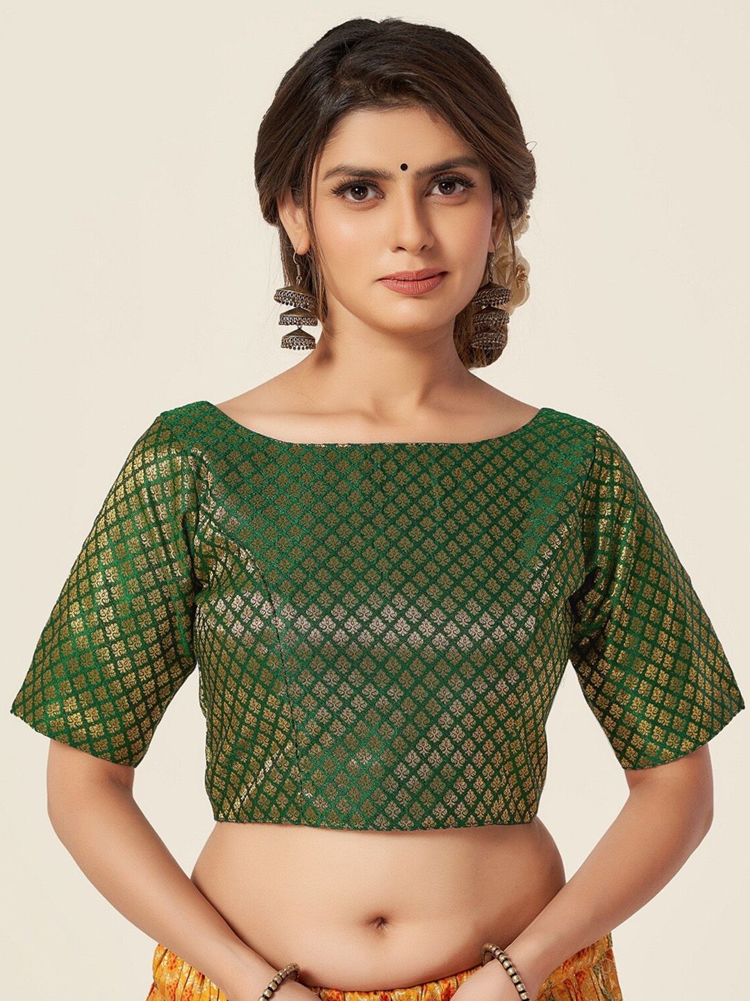 HIMRISE Women  Green Woven-Design Saree Blouse Price in India
