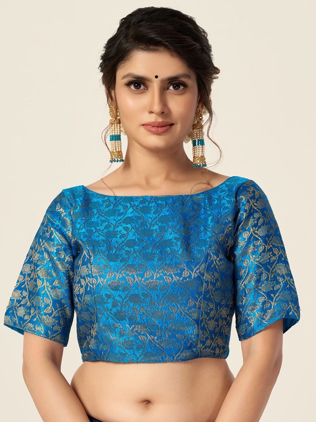 HIMRISE Blue Woven Design Saree Blouse Price in India