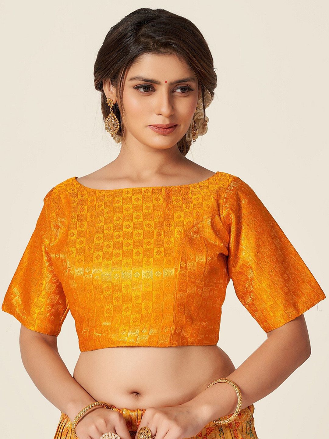 HIMRISE Women Yellow Woven Design Saree Blouse Price in India
