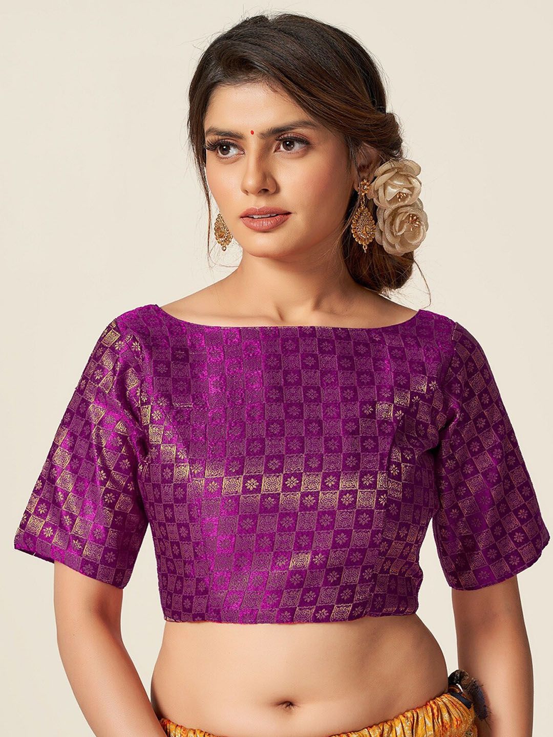HIMRISE Purple Woven-Design Saree Blouse Price in India