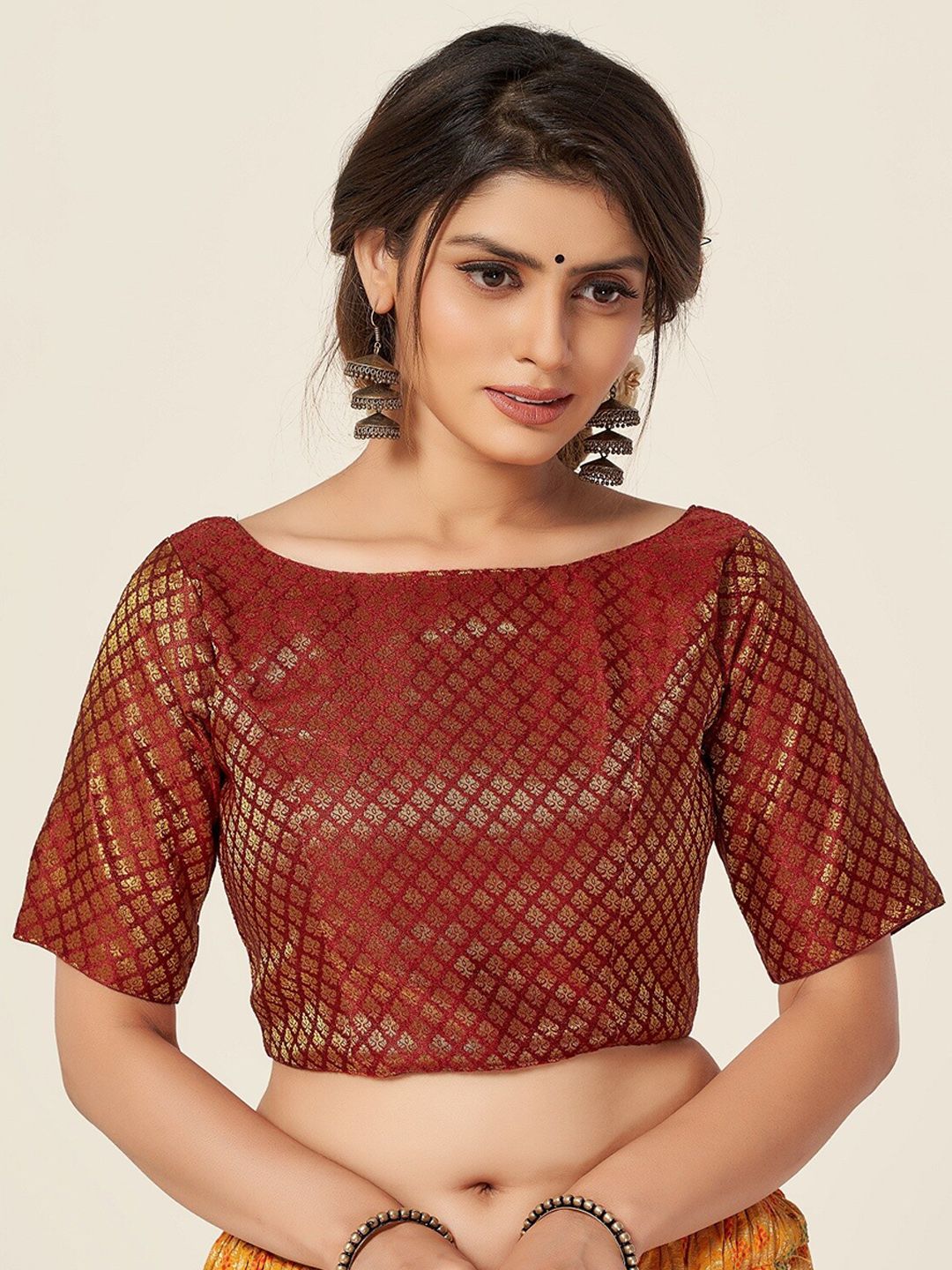 HIMRISE Maroon Woven Design Saree Blouse Price in India