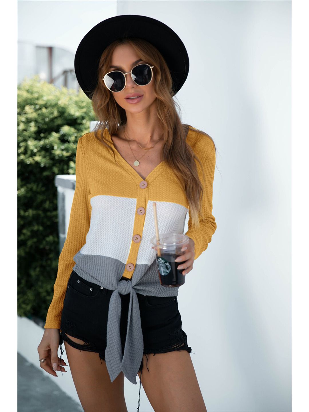 BoStreet Women Yellow & White Colourblocked Sweater Price in India