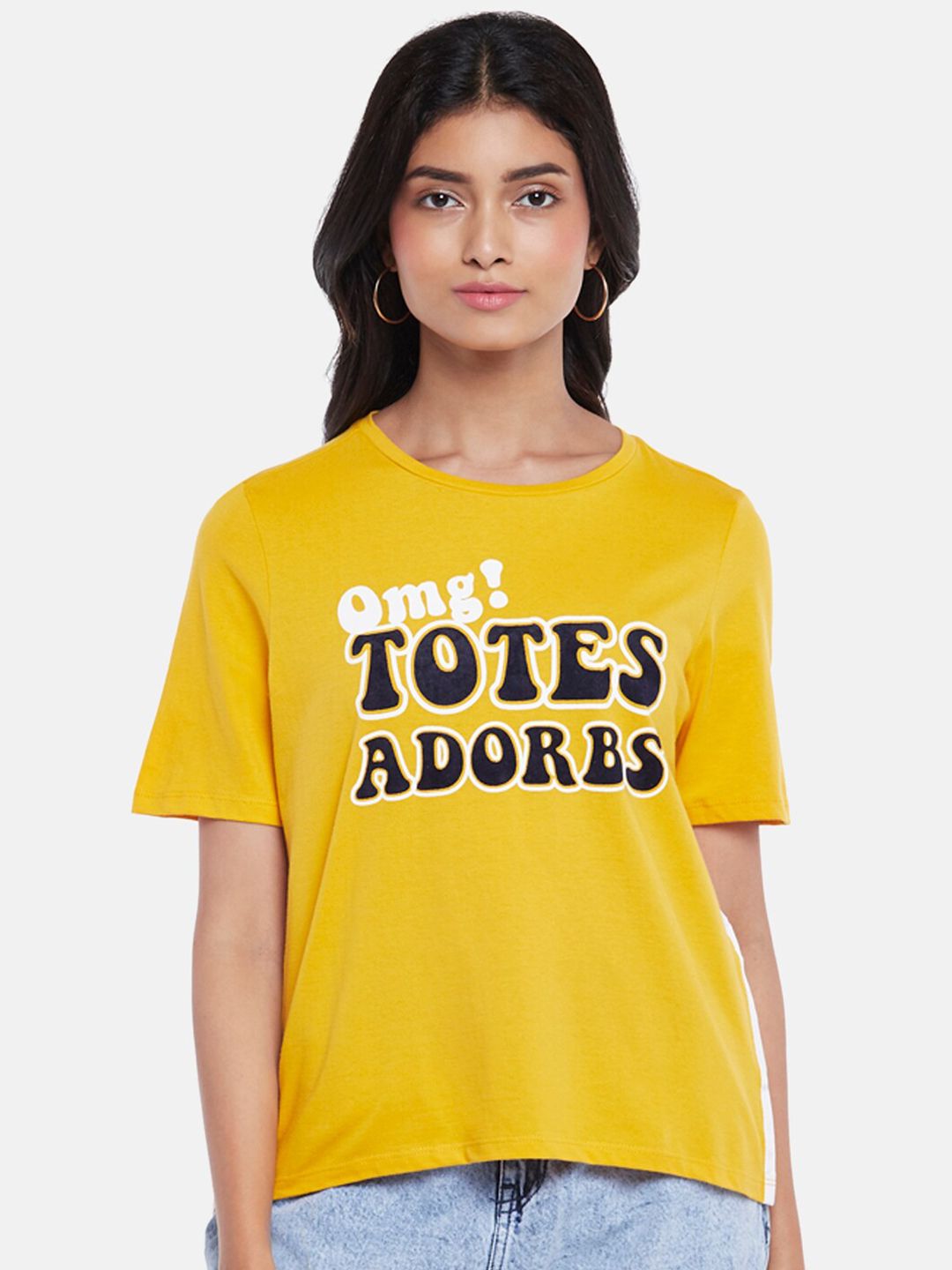 People Yellow Typography print Top Price in India