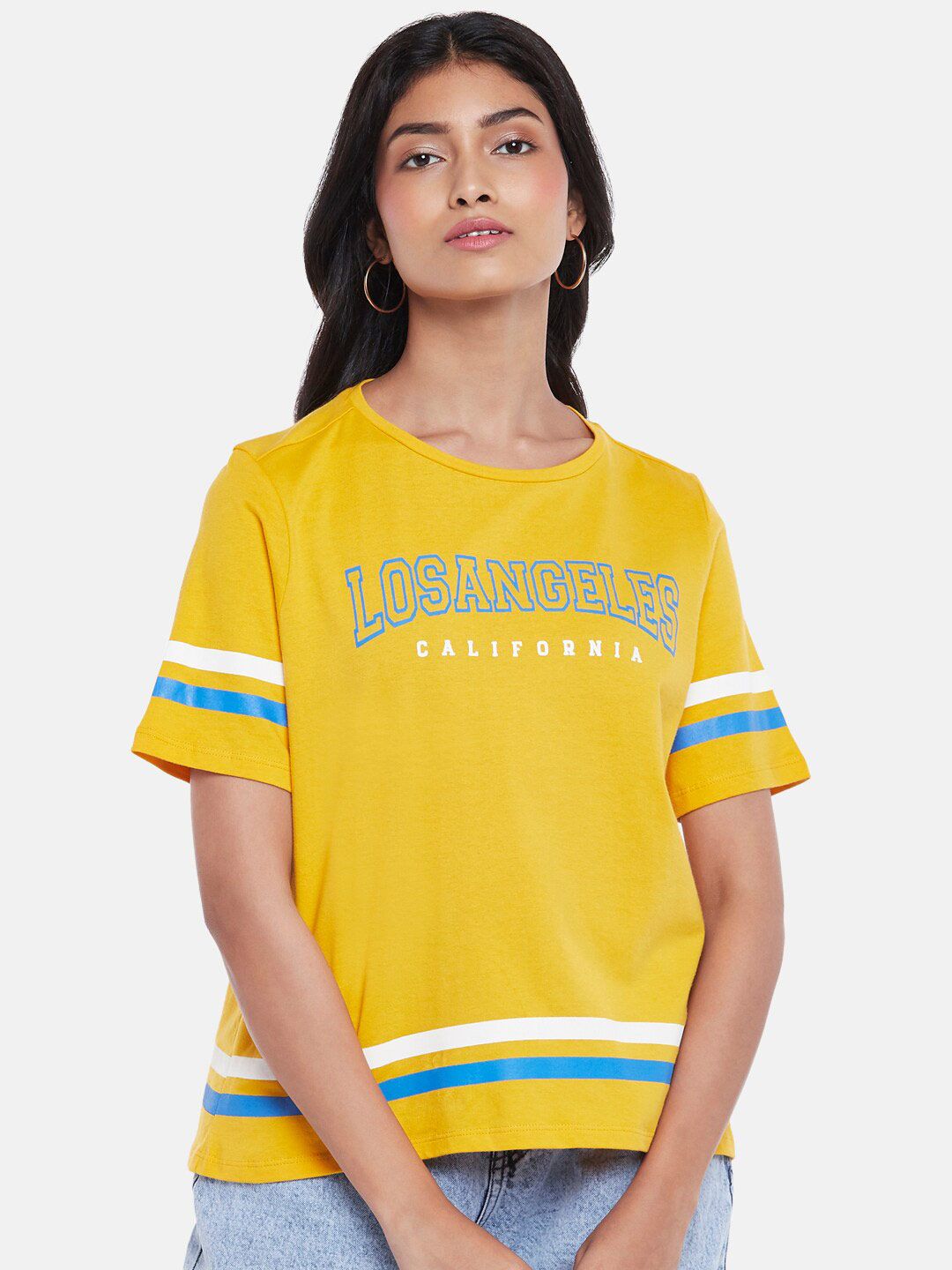 People Yellow Striped Top Price in India