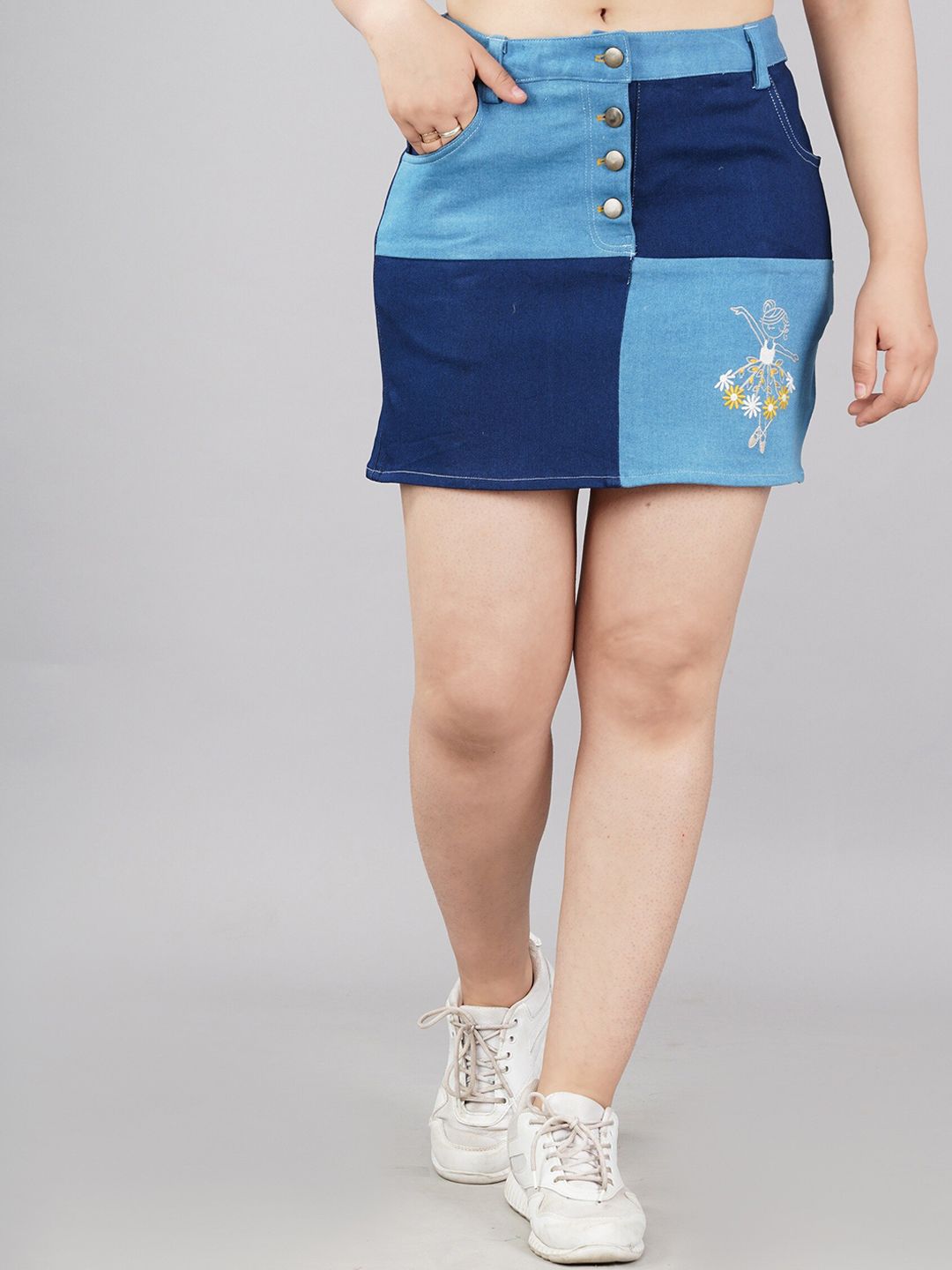 SUMAVI-FASHION Women Blue Solid Denim Skirts