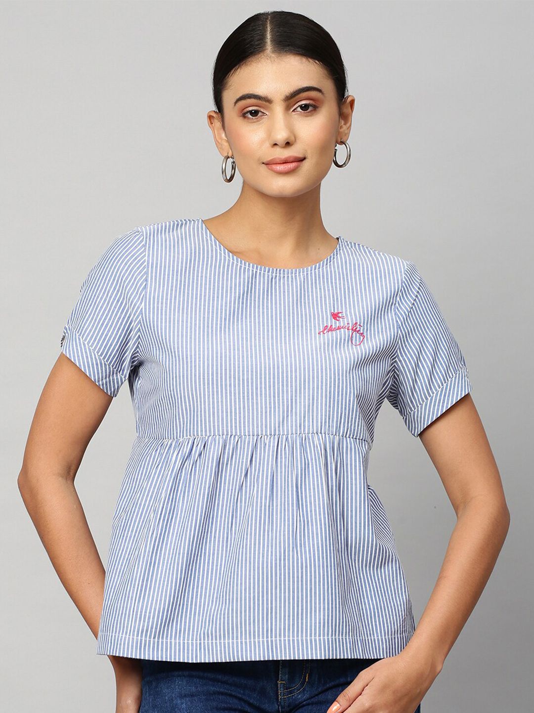Chemistry Blue Striped Peplum Top Price in India